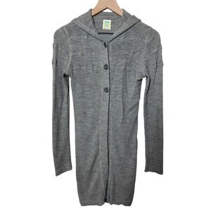 Title Nine 100% Wool Knit 3 Button Front Hooded Cardigan Sweater Loose Knit Gray